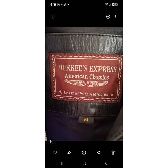 Durkee's Express American Classic Leather Mission Biker Motorcycle Jacket BLK-M - Picture 10 of 10
